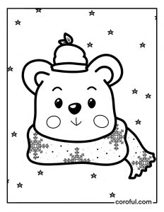 Polar bear with Christmas scarf coloring page