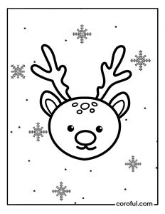 Reindeer head with snowflakes and stars coloring page
