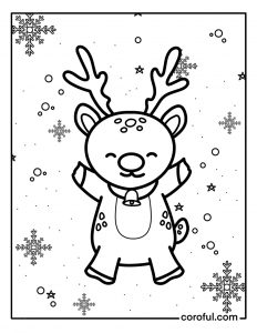 Reindeer hooray with snow coloring page