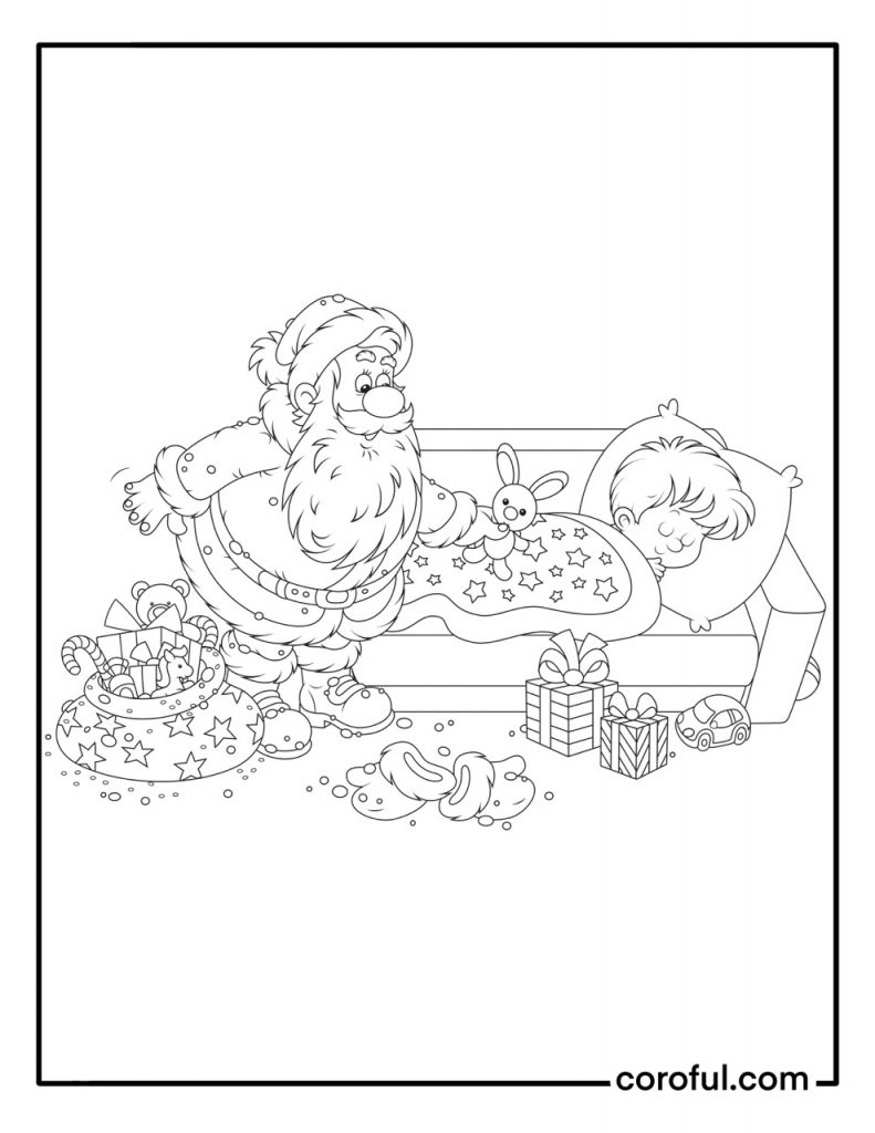 Santa Claus sees you when you are sleeping coloring page