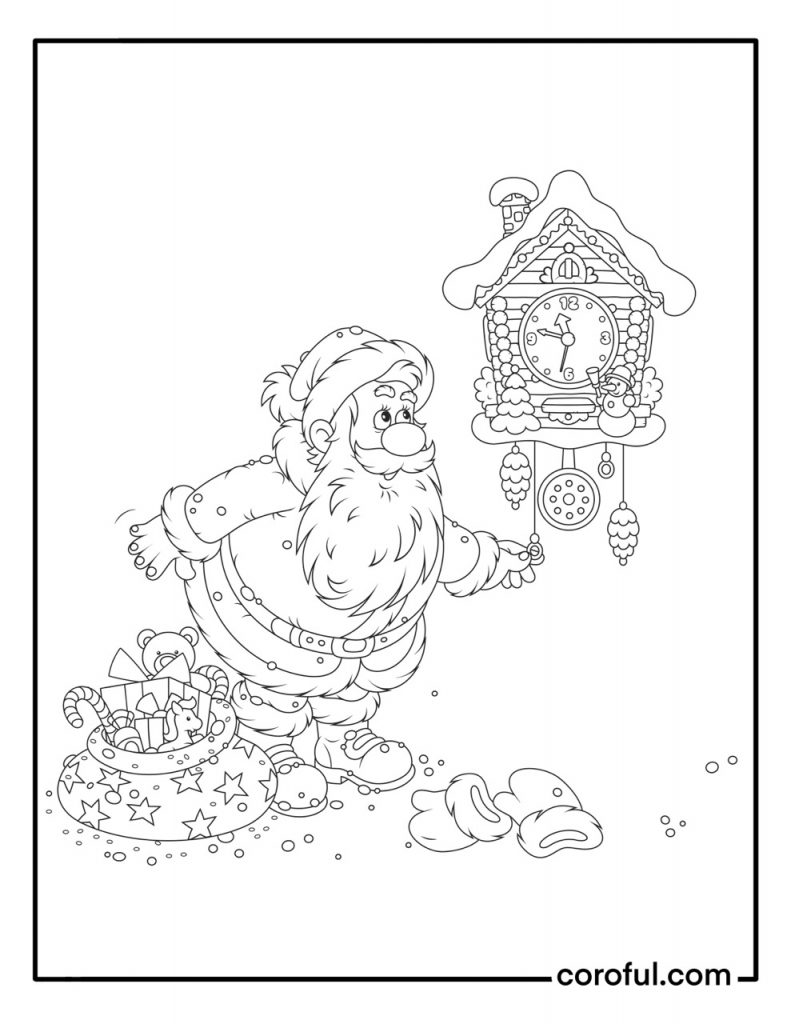 Santa Claus stops the time coloring page