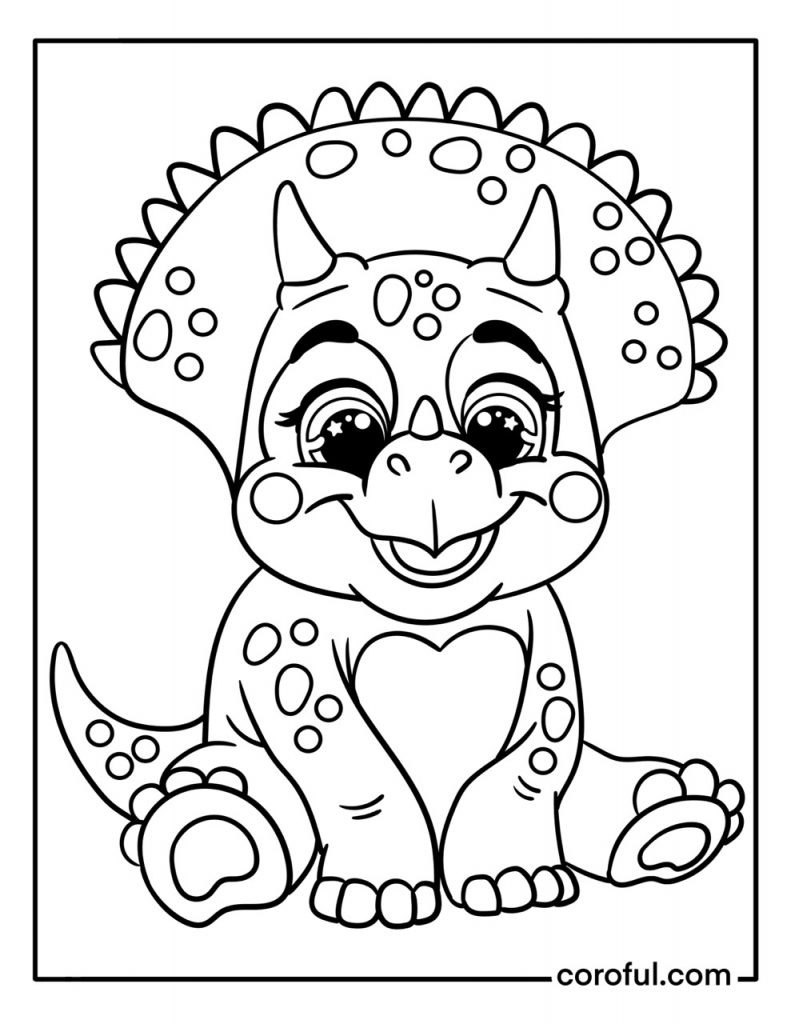 Sitting baby triceratops coloring page