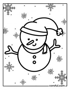 Snowman hooray with santa hat decors coloring page