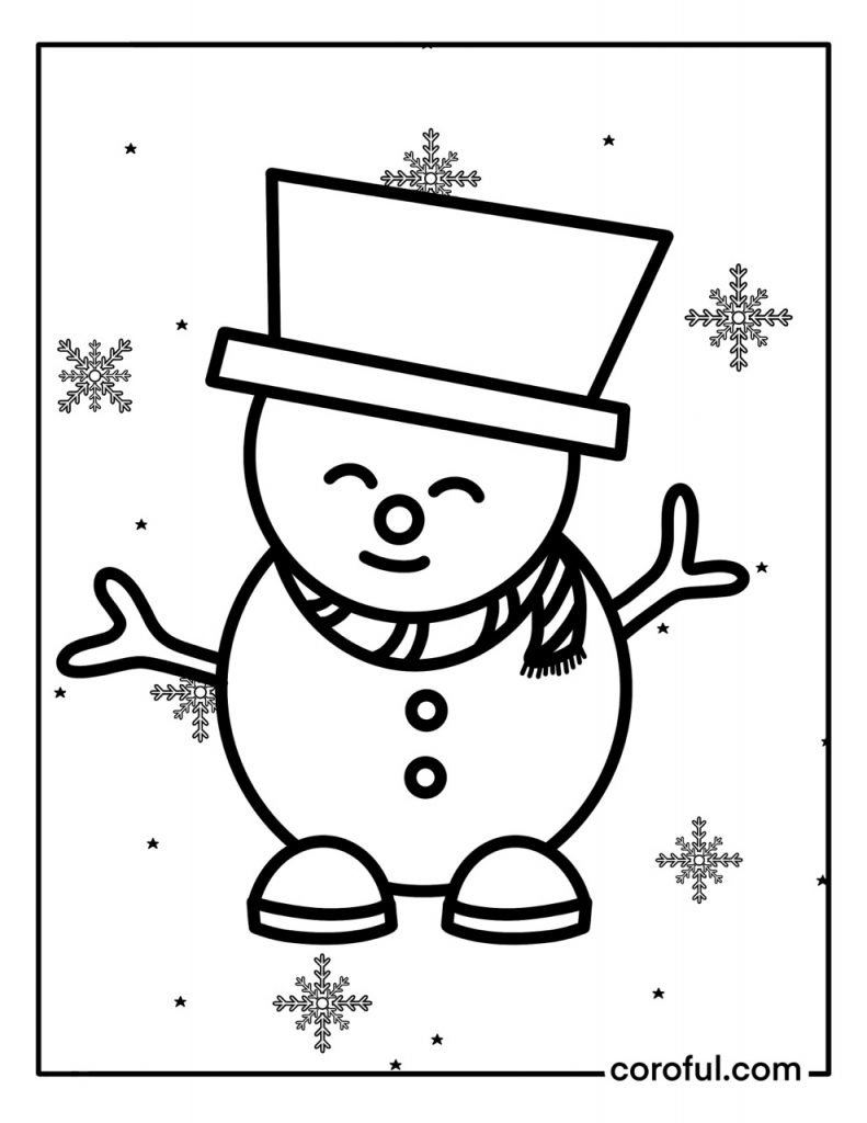 Snowman joyful under the snowflakes coloring page | Coroful