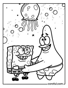 Spongebob and Patrick happy hugging coloring page