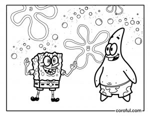 Spongebob and Patrick talking happily coloring page