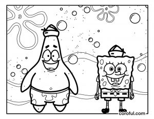 Spongebob and Patrick with sailor hat coloring page