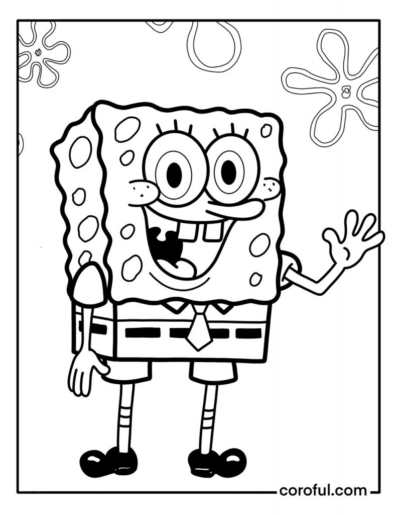 Spongebob waving happily coloring page