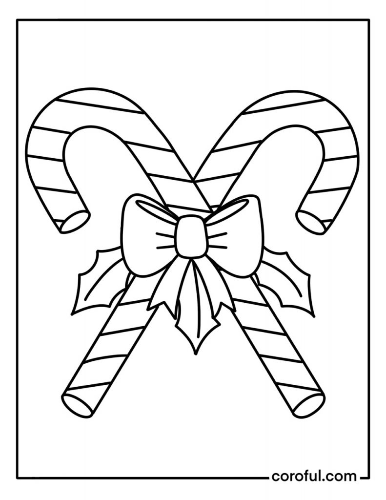 Two Christmas Candy Canes with Ribbon Coloring Page