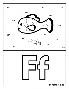 Alphabet with drawing F coloring page