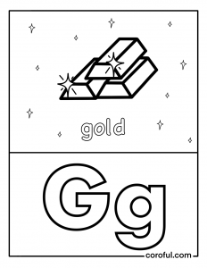 Alphabet with drawing G coloring page