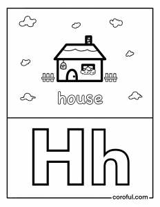 Alphabet with drawing H coloring page