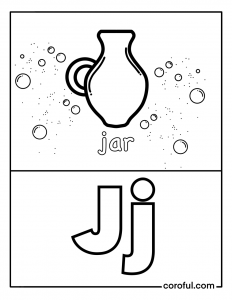 Alphabet with drawing J coloring page