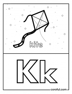 Alphabet with drawing K coloring page