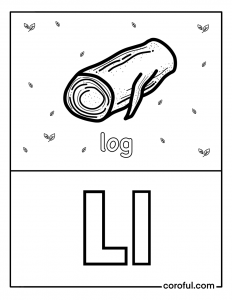 Alphabet with drawing L coloring page