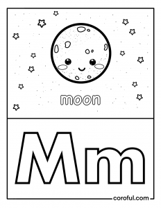 Alphabet with drawing M coloring page