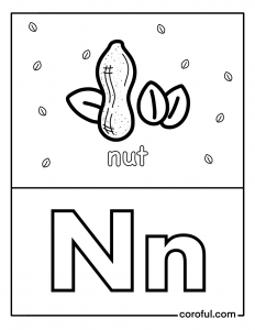 Alphabet with drawing N coloring page
