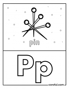 Alphabet with drawing P coloring page