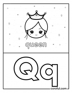 Alphabet with drawing Q coloring page