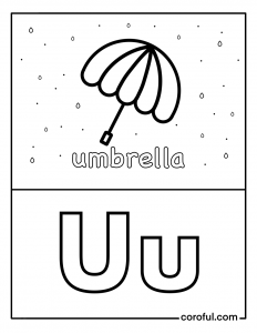 Alphabet with drawing U coloring page