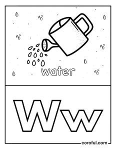 Alphabet with drawing W coloring page