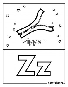 Alphabet with drawing Z coloring page